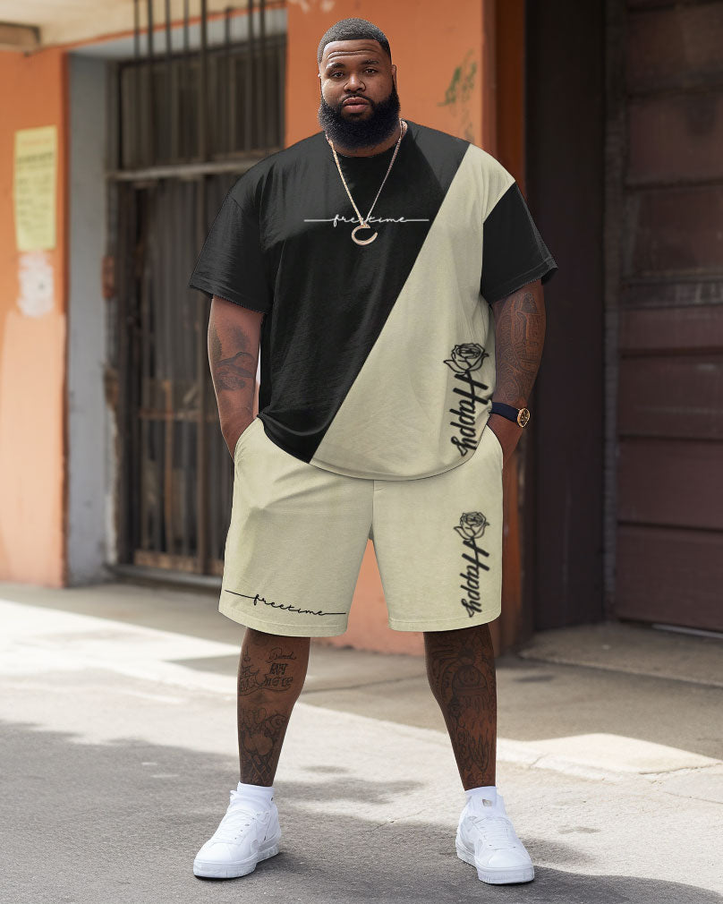 Big & Tall Colorblock Graphic T-Shirt Shorts Set for big men view 2