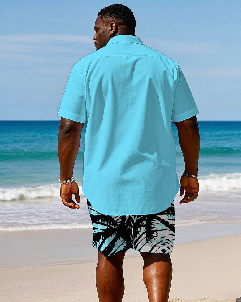 Big & Tall Blue Hawaiian T-Shirt Shorts Set for big men view 4