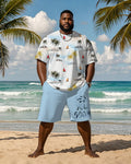 Big & Tall Blue Hawaiian Graphic T-Shirt Shorts Set for big men view 1