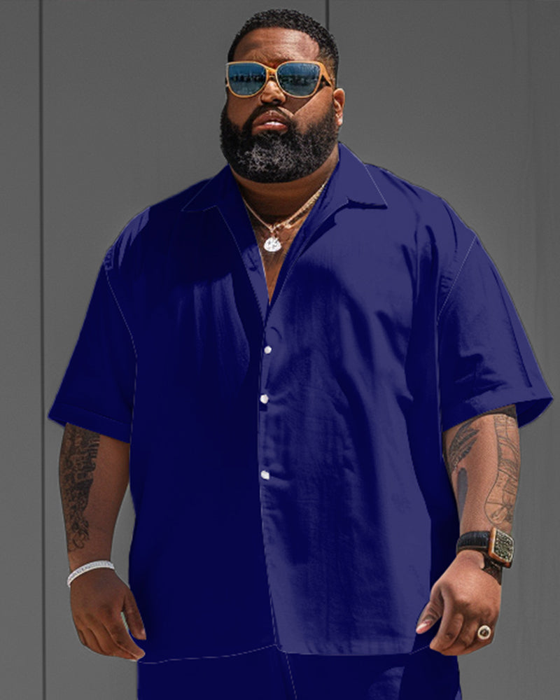 Big & Tall Blue Solid Color T-Shirt Shorts Set for big men view 2