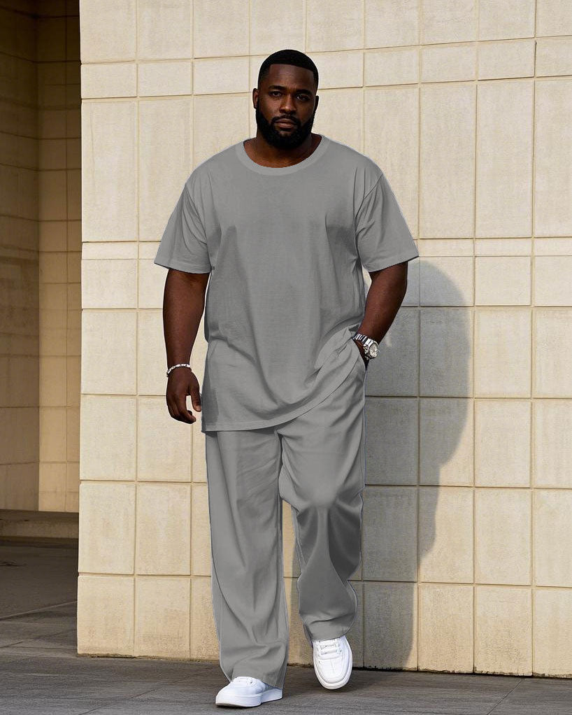 Big & Tall Solid Color Streetwear T-Shirt Pants Set for men view 2