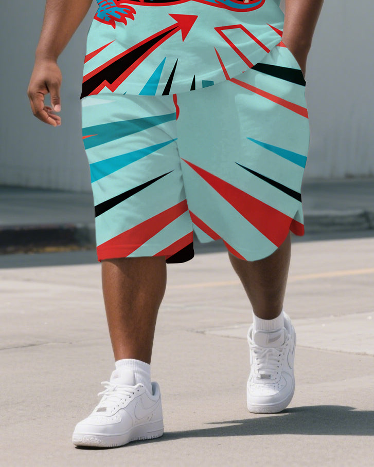 Big & Tall Graffiti Streetwear Polo Shorts Set for big men view 3