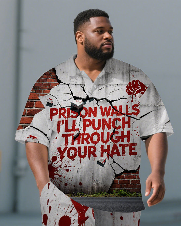 Big & Tall Graphic Graffiti Polo Shorts Set for big men view 2