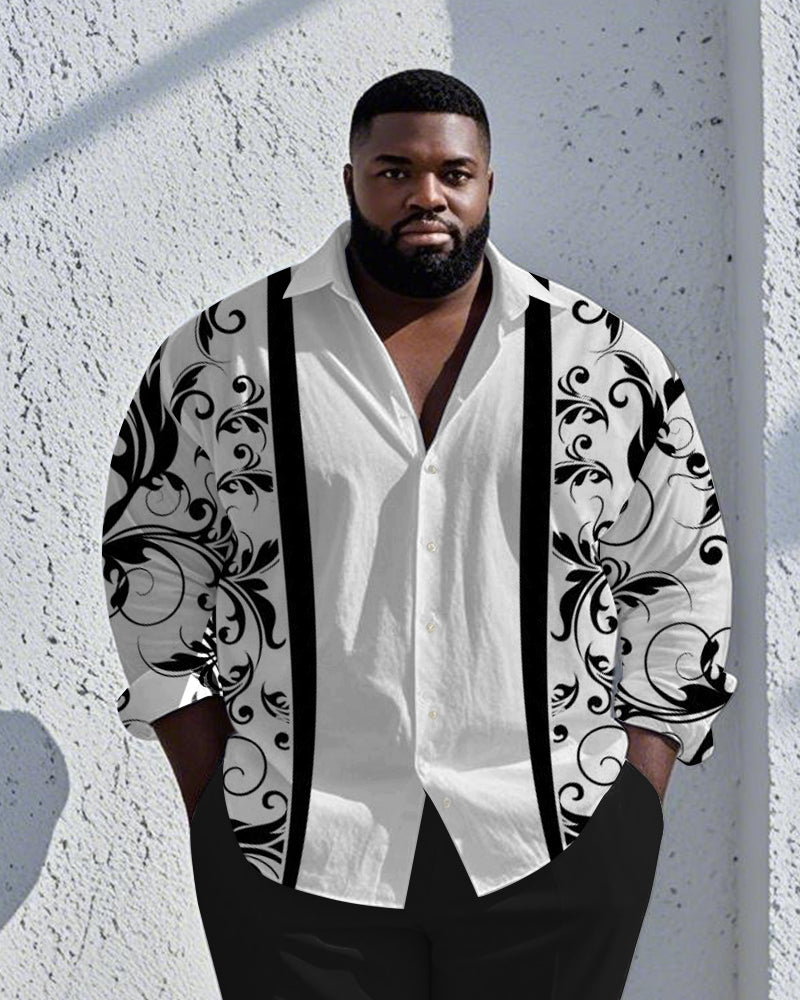 Big & Tall Black White Long Sleeve Shirt for big men view 1