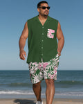 Big & Tall Green Hawaiian T-Shirt Shorts Set for big men view 1