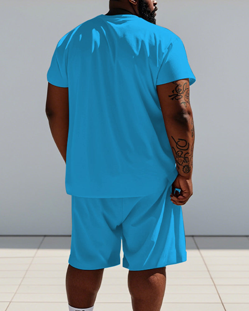 Big & Tall Blue Pink Graphic T-Shirt Shorts Set for big men view 4