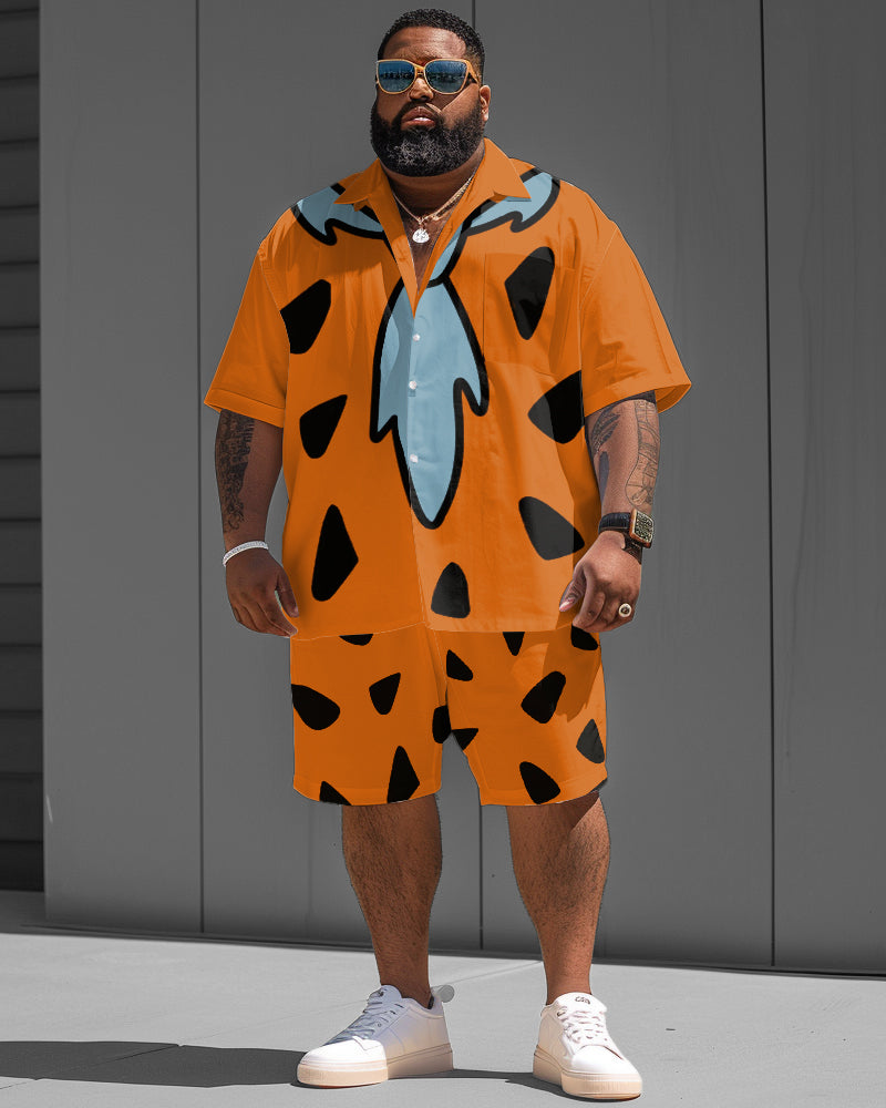 Big & Tall Orange Graphic Vintage T-Shirt Shorts Set for big men view 1