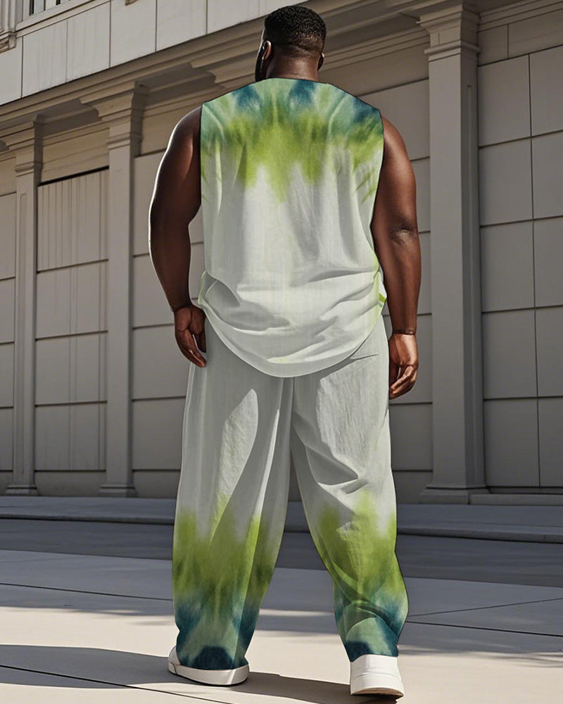 Big & Tall Green Graphic Streetwear Vest Pants Set for big men view 4