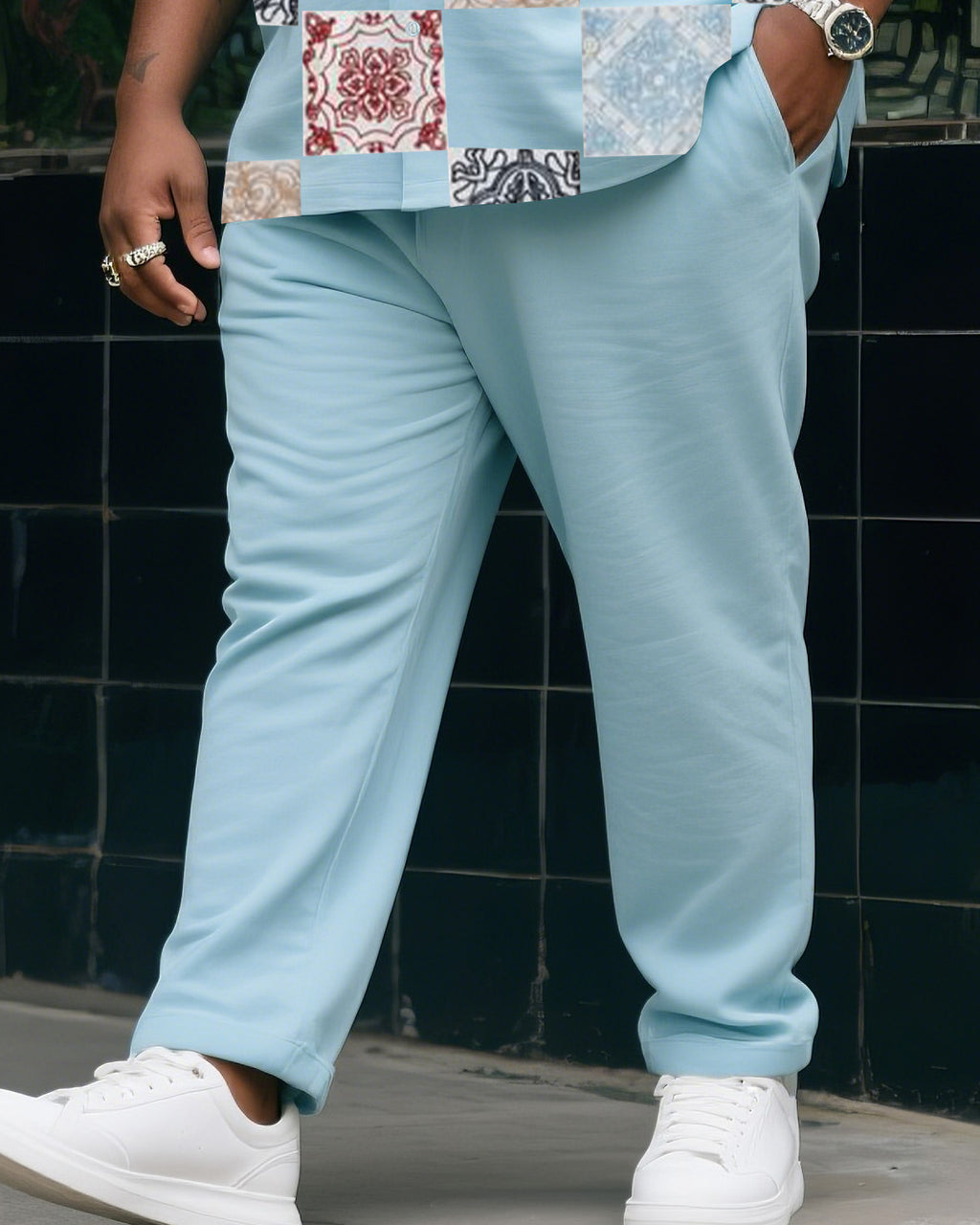 Big & Tall Blue Vintage T-Shirt Pants Set for big men view 3