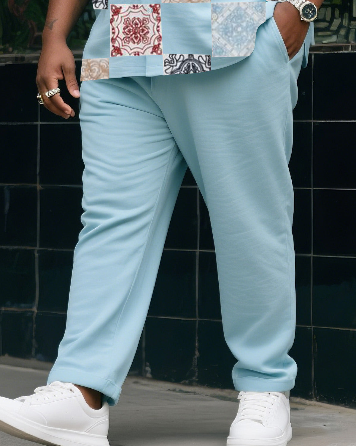 Big & Tall Blue Vintage T-Shirt Pants Set for big men view 3