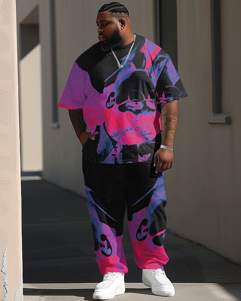 Big & Tall Geometric Streetwear T-Shirt Pants Set for big men view 1