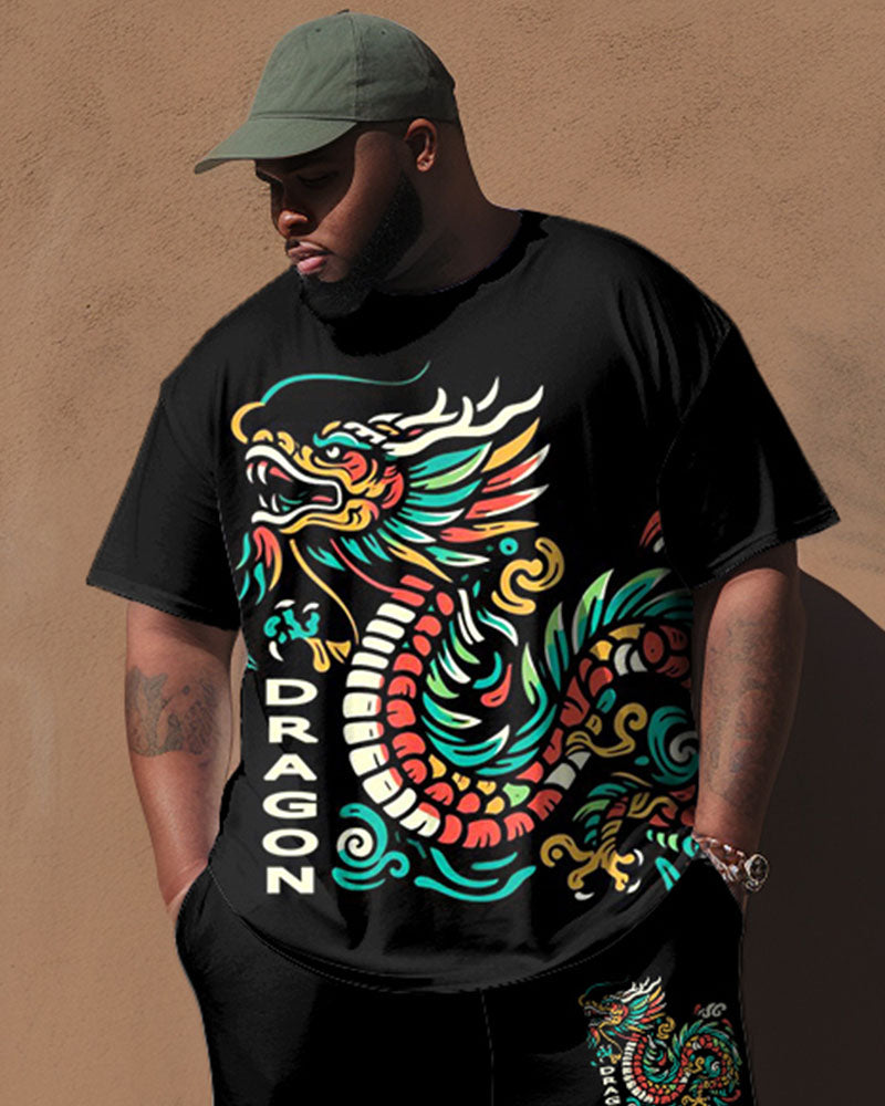 Big & Tall Black Graphic Vintage T-Shirt Pants Set for big men view 2