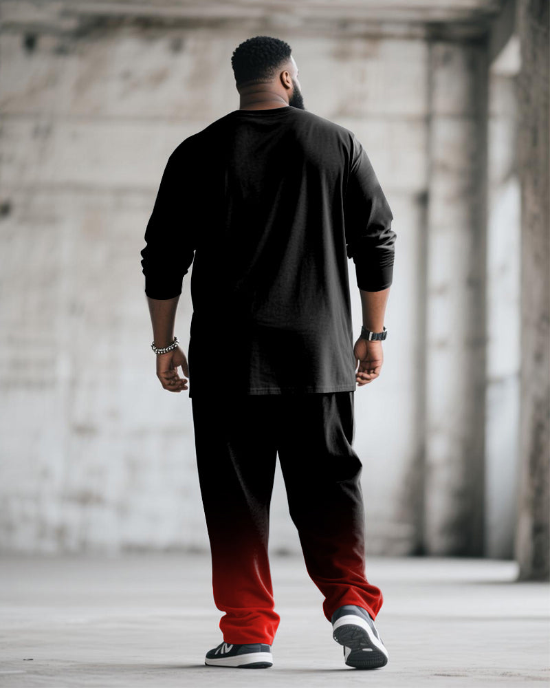 Big & Tall Black Red Gradient T-Shirt Pants Set for big men view 4