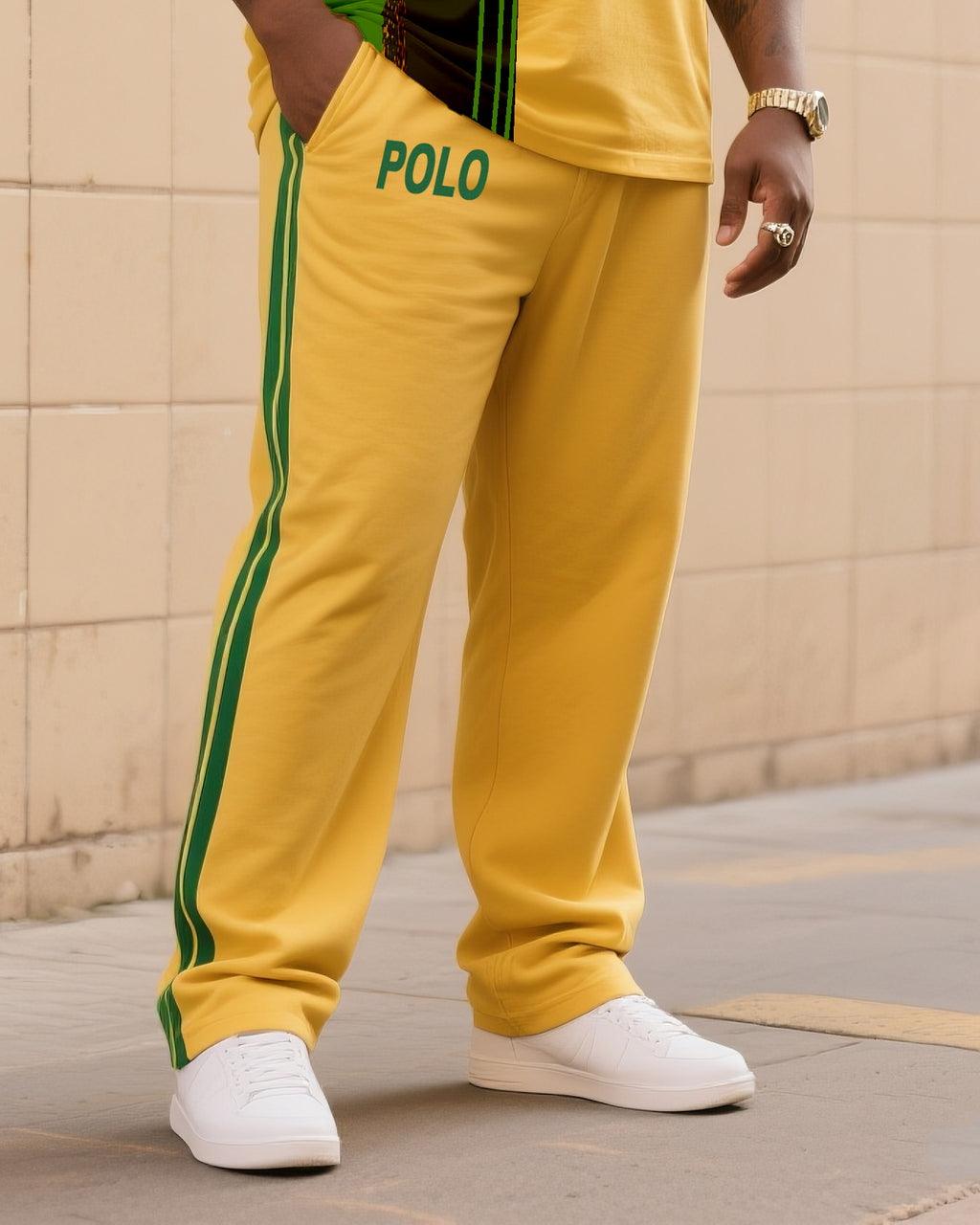 Big & Tall Striped Athletic T-Shirt Pants Set for big men view 3