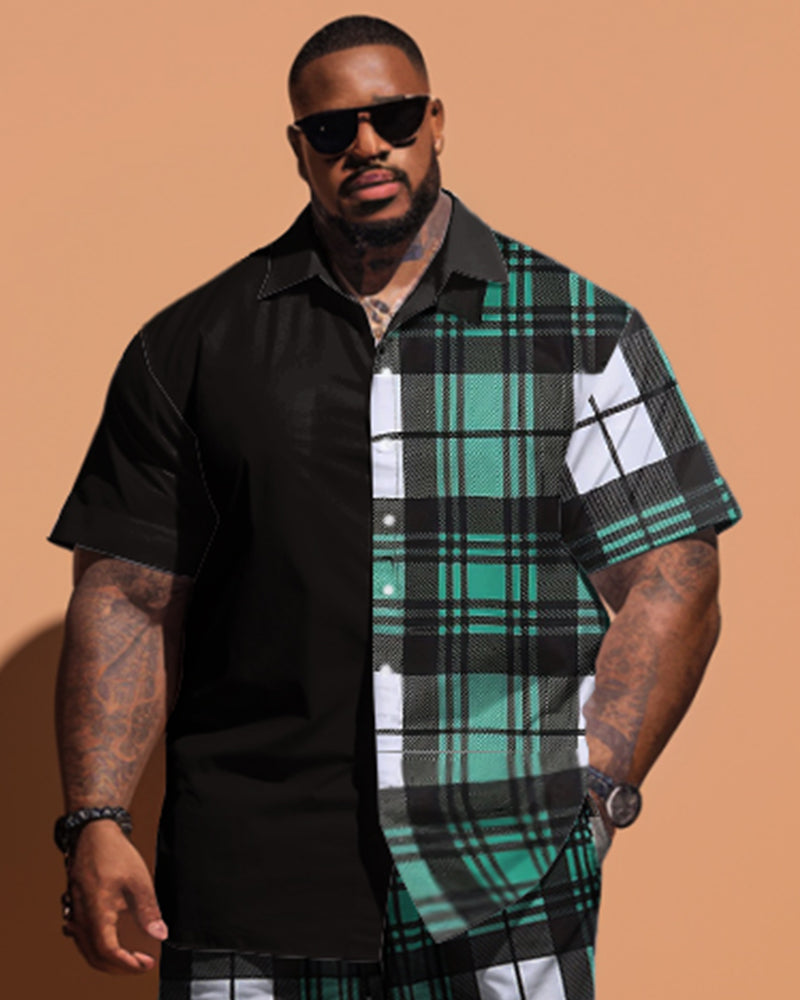 Big & Tall Plaid T-Shirt Shorts Set for big men view 2