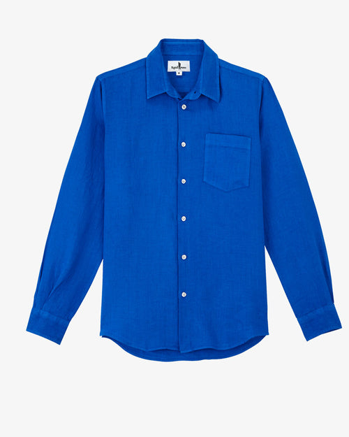 Big & Tall Blue Solid Color Graphic Long Sleeve Shirt for big men view 1