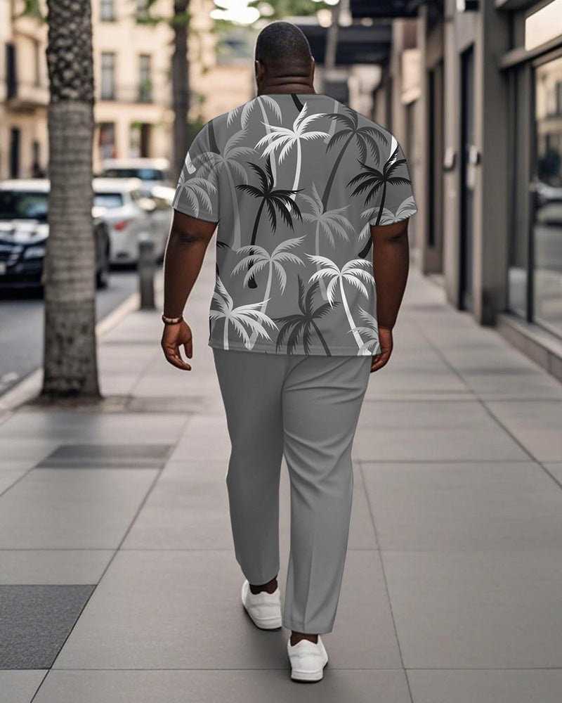 Big & Tall Gray Hawaiian Graphic T-Shirt Pants Set for big men view 4