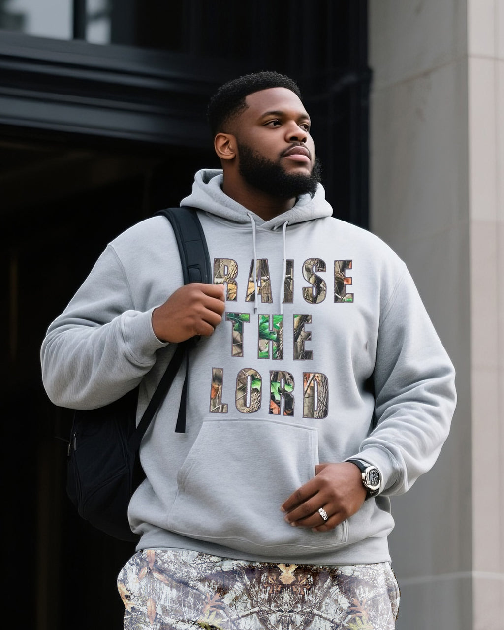 Big & Tall Denim Colorblock Geometric Hoodie for big men view 2