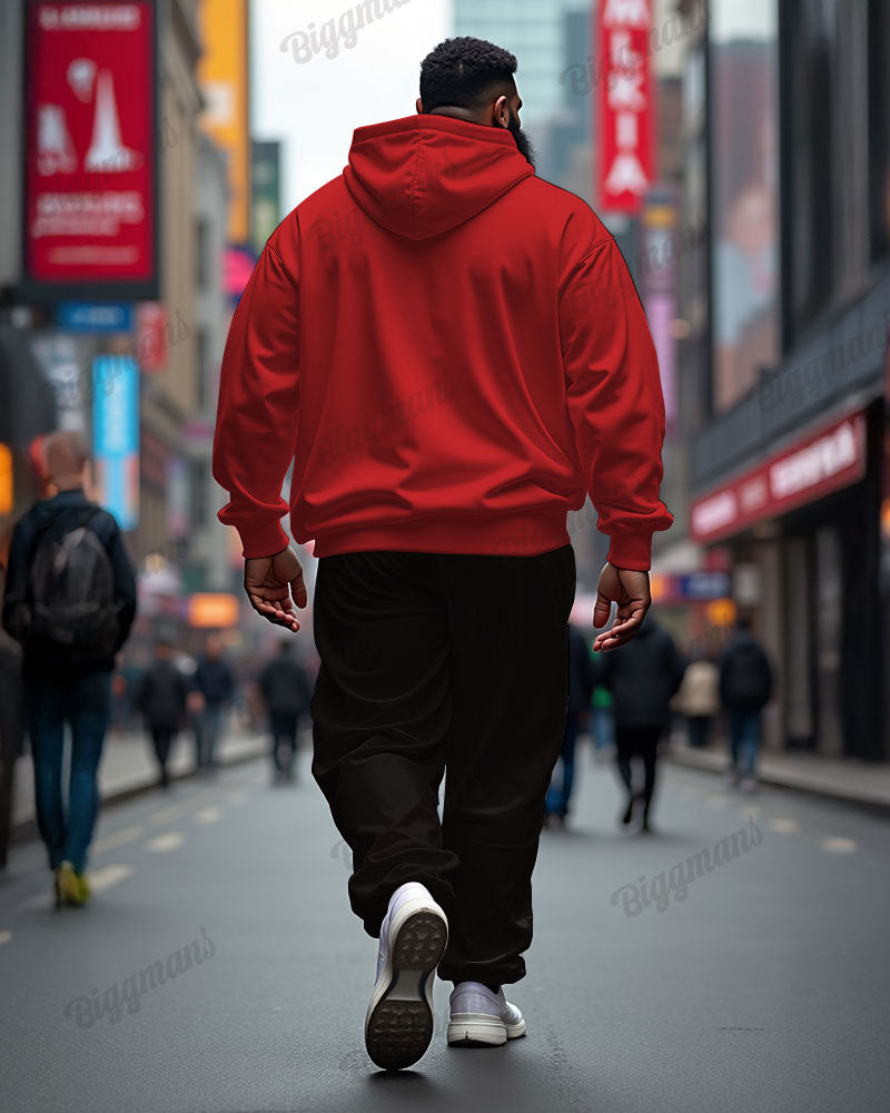 Big & Tall Black Red Graphic Hoodie Sweatpants Set for big men view 2