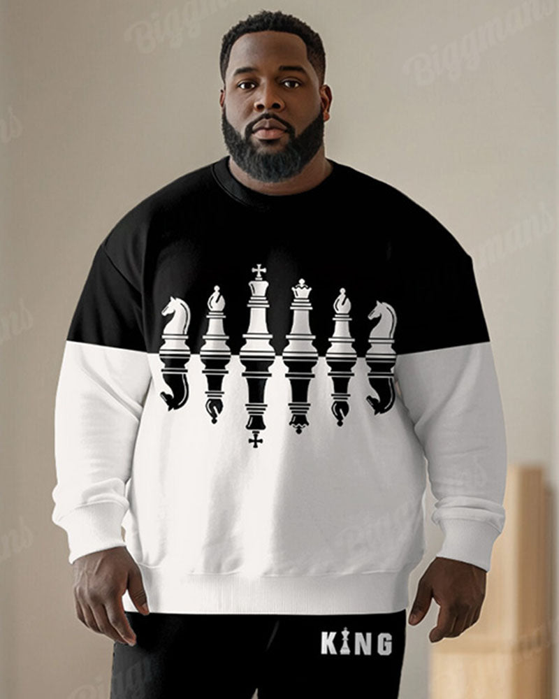 Big & Tall Black White Colorblock Two-piece Set for big men view 2
