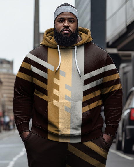 Big & Tall Colorblock Geometric Hoodie Sweatpants Set for big men view 2