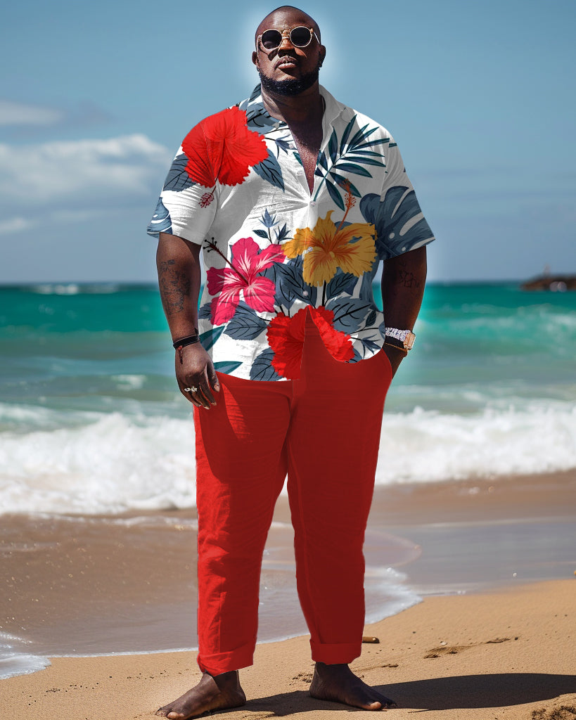 Big & Tall Hawaiian Graphic T-Shirt Pants Set for big men view 1