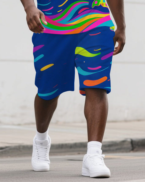 Big & Tall Graffiti Streetwear Polo Shorts Set for big men view 3