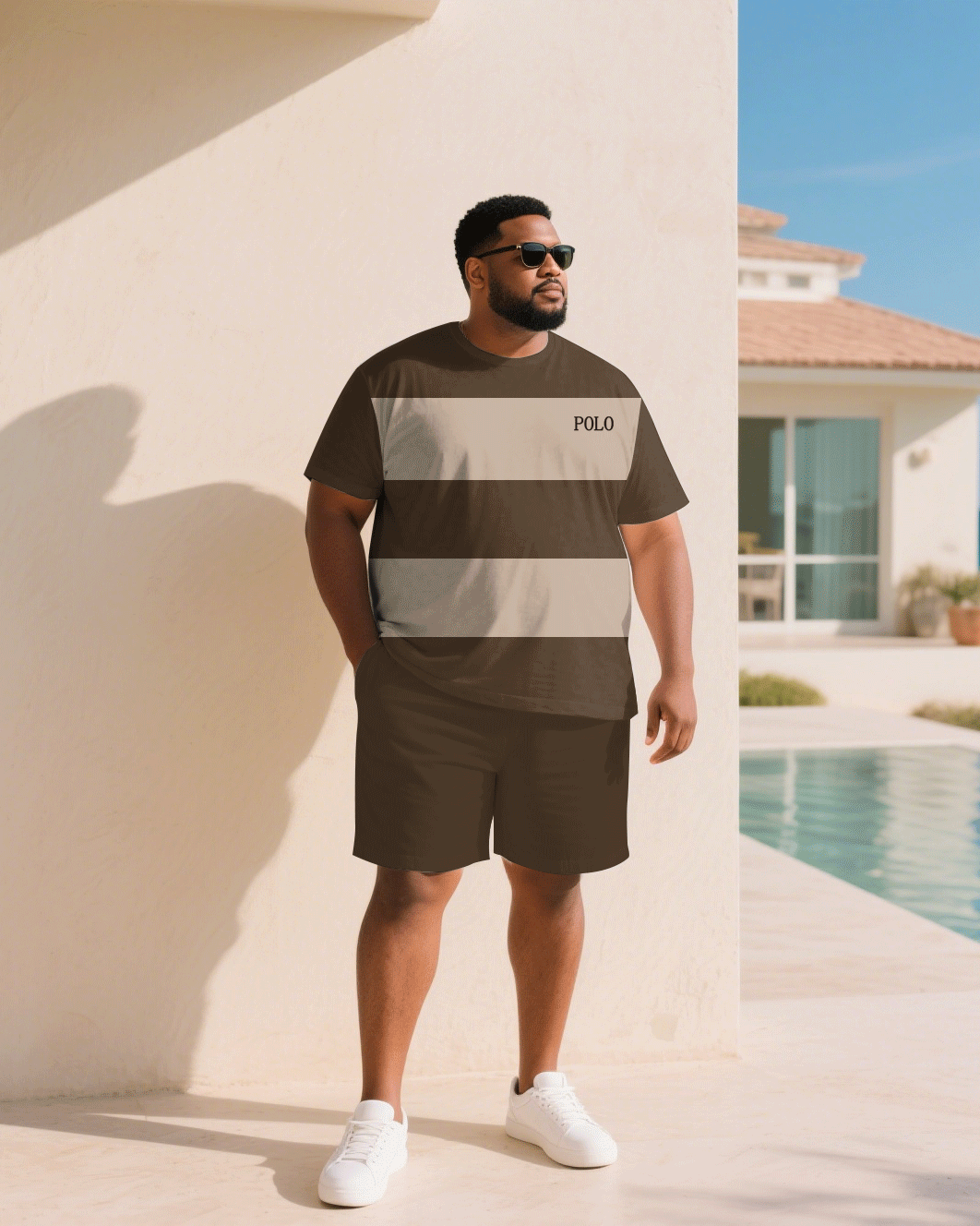 Big & Tall Brown Khaki Juneteenth T-Shirt Shorts Set for big men view 1
