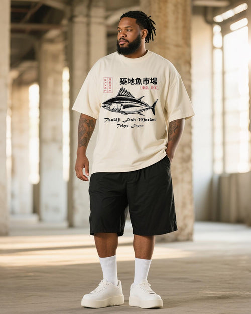Big & Tall Graphic Streetwear T-Shirt Shorts Set for big men view 1