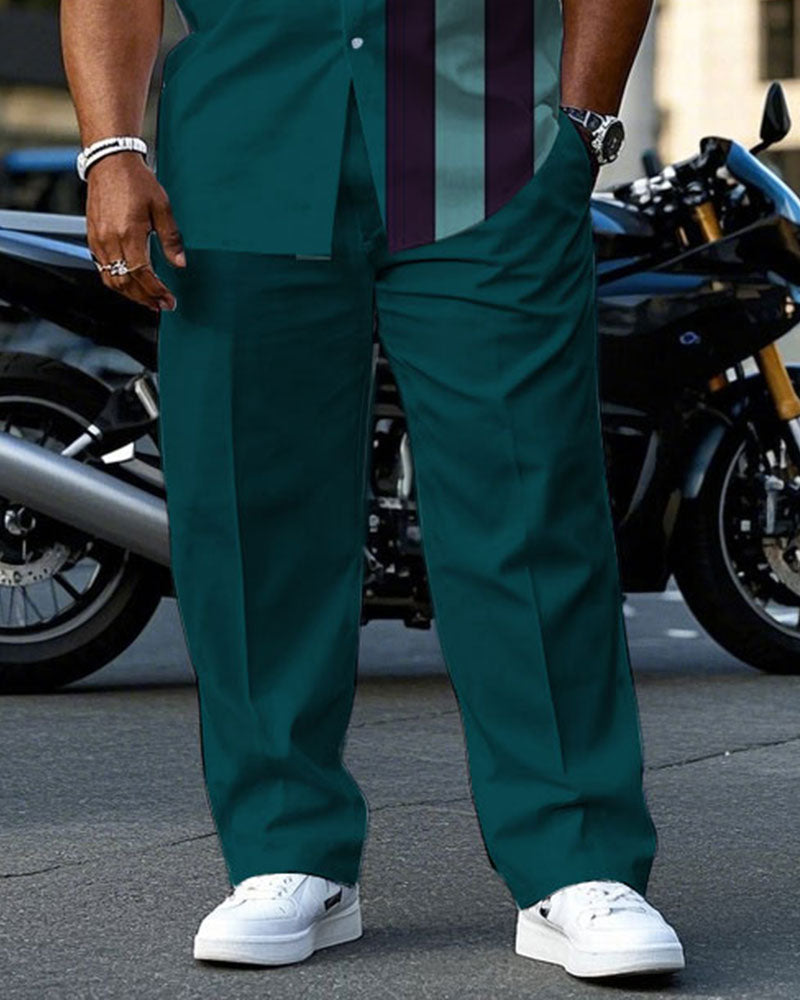 Big & Tall Purple Green Colorblock T-Shirt Pants Set for big men view 3