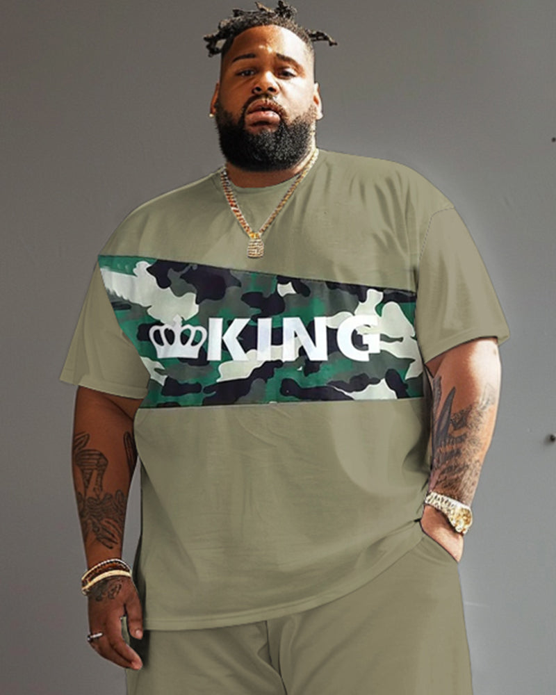 Big & Tall Green Graphic Camouflage Two-piece Set for big men view 3