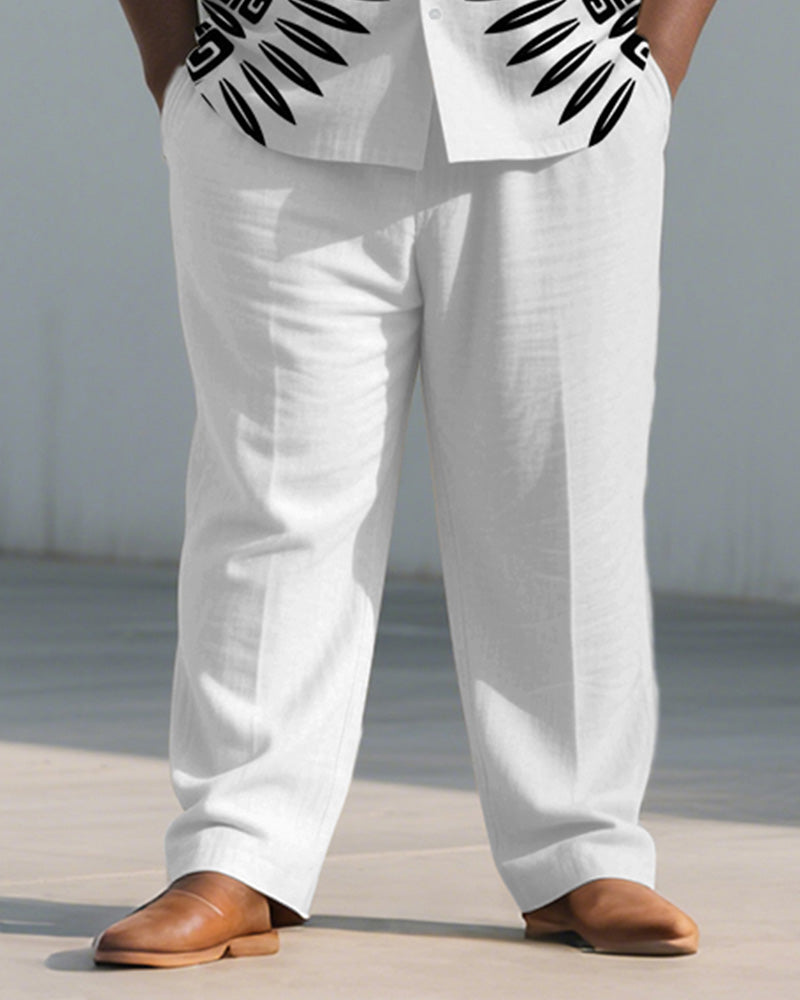 Big & Tall Black White Geometric T-Shirt Pants Set for big men view 3