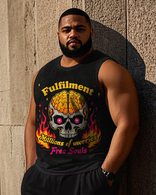Big & Tall Graphic Streetwear Skull Vest Pants Set for big men view 2