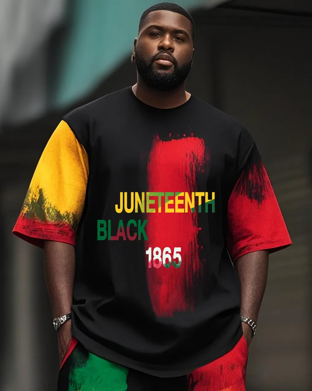 Big & Tall Graffiti T-Shirt Shorts Set for big men view 2