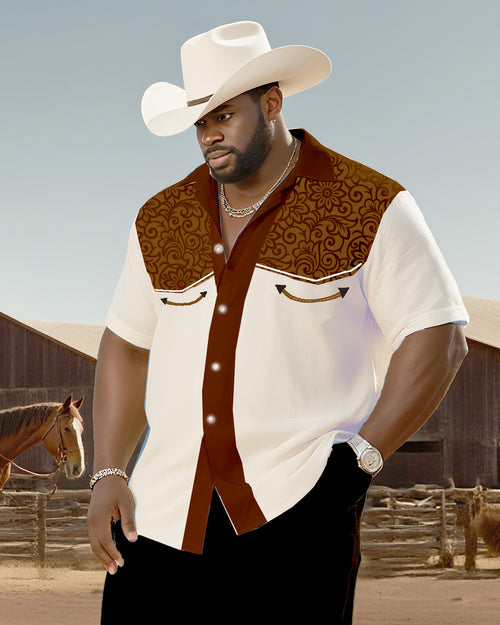 Big & Tall Western Patchwork T-Shirt Pants Set for big men view 2