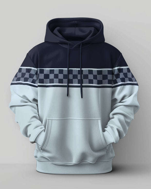Big & Tall Blue Plaid Striped Hoodie Sweatpants Set for big men view 2
