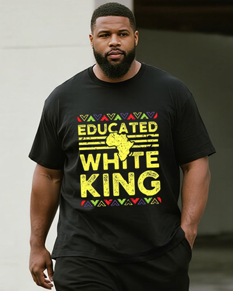 Big & Tall White Geometric Graphic T-Shirt Shorts Set for big men view 2