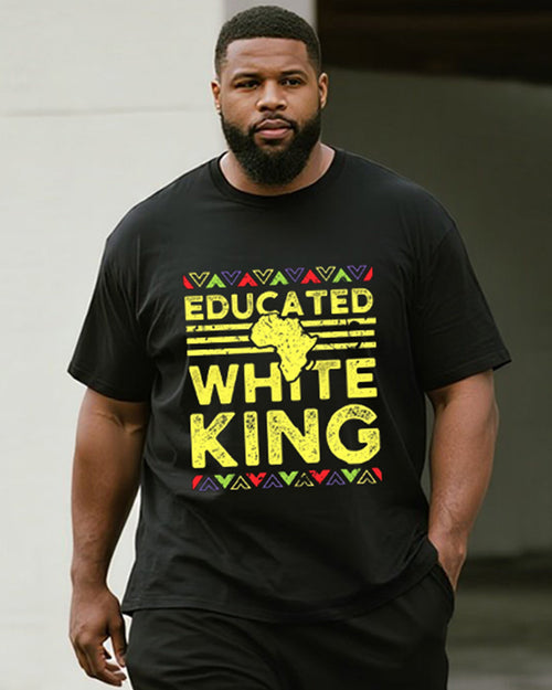 Big & Tall White Geometric Graphic T-Shirt Shorts Set for big men view 2