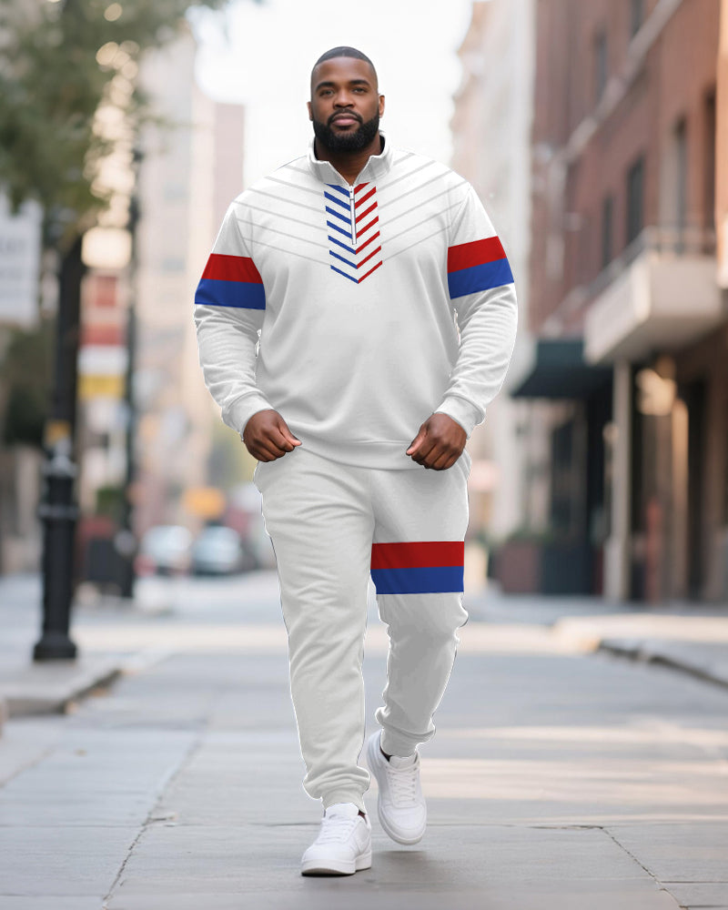 Big & Tall Blue Red Striped Two-piece Set for big men view 1
