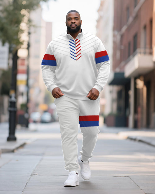 Big & Tall Blue Red Striped Two-piece Set for big men view 1