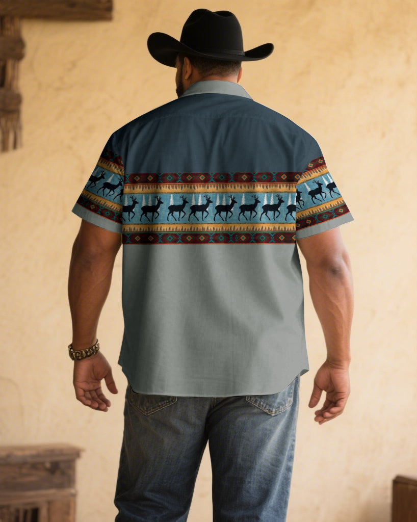 Big & Tall Blue Gray Graphic Short Sleeve Shirt for big men view 2