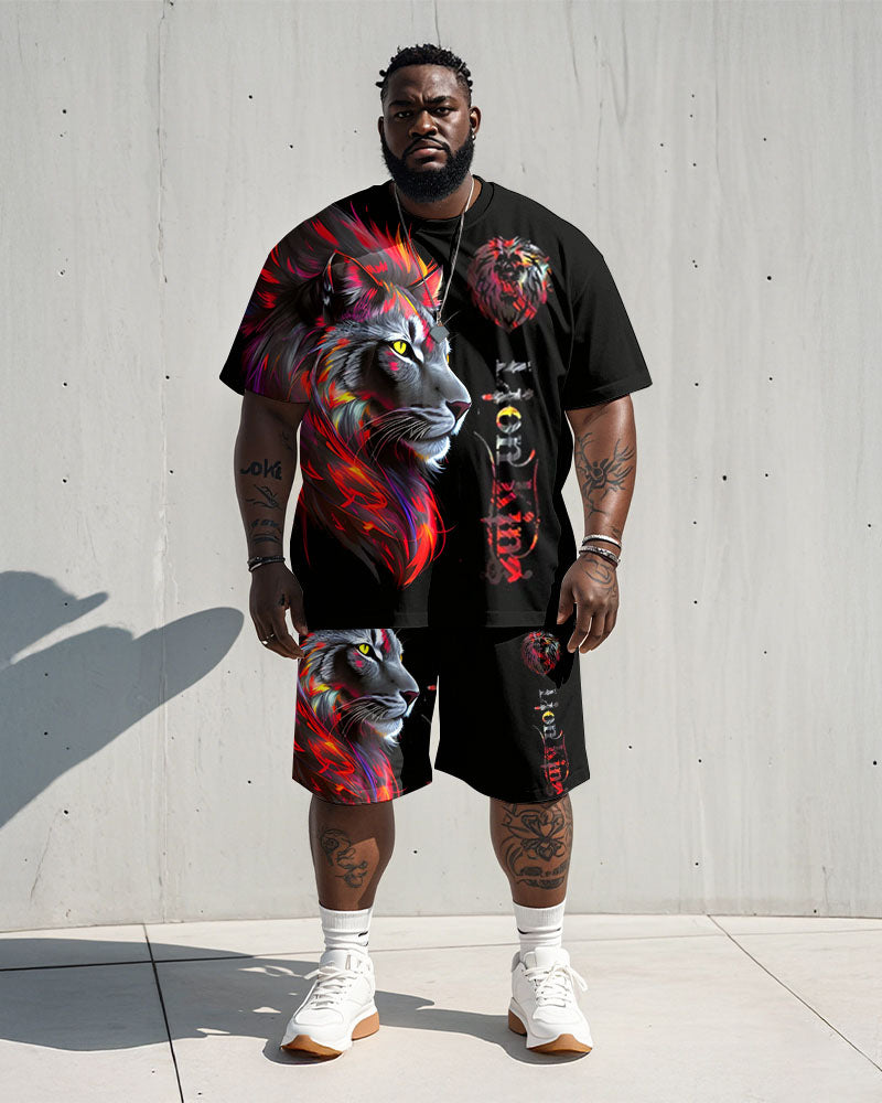 Big & Tall Red Graphic Streetwear T-Shirt Shorts Set for big men view 1