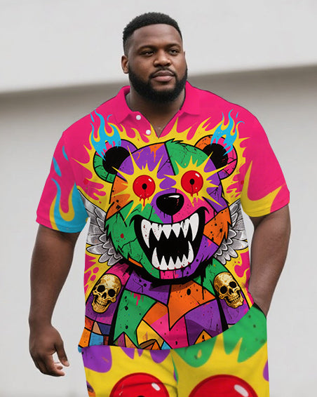 Big & Tall Streetwear Polo Shorts Set for big men view 2