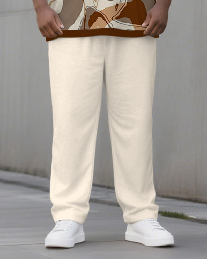 Big & Tall Brown Geometric Graphic Two-piece Set for big men view 3