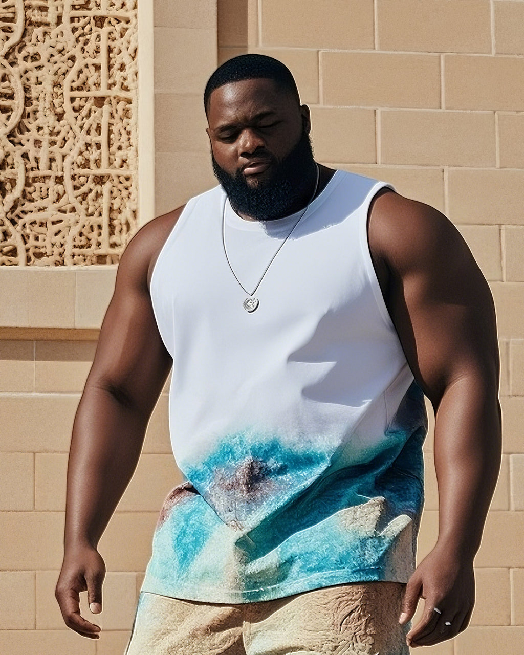 Big & Tall Streetwear Skull Vest Pants Set for big men view 2