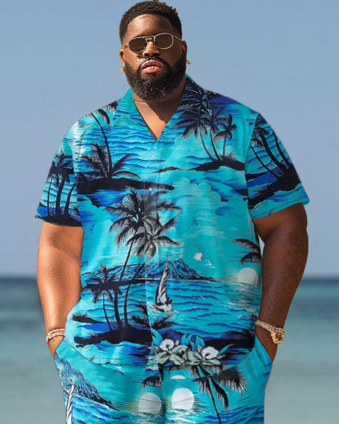 Big & Tall Hawaiian Graphic T-Shirt Shorts Set for big men view 3