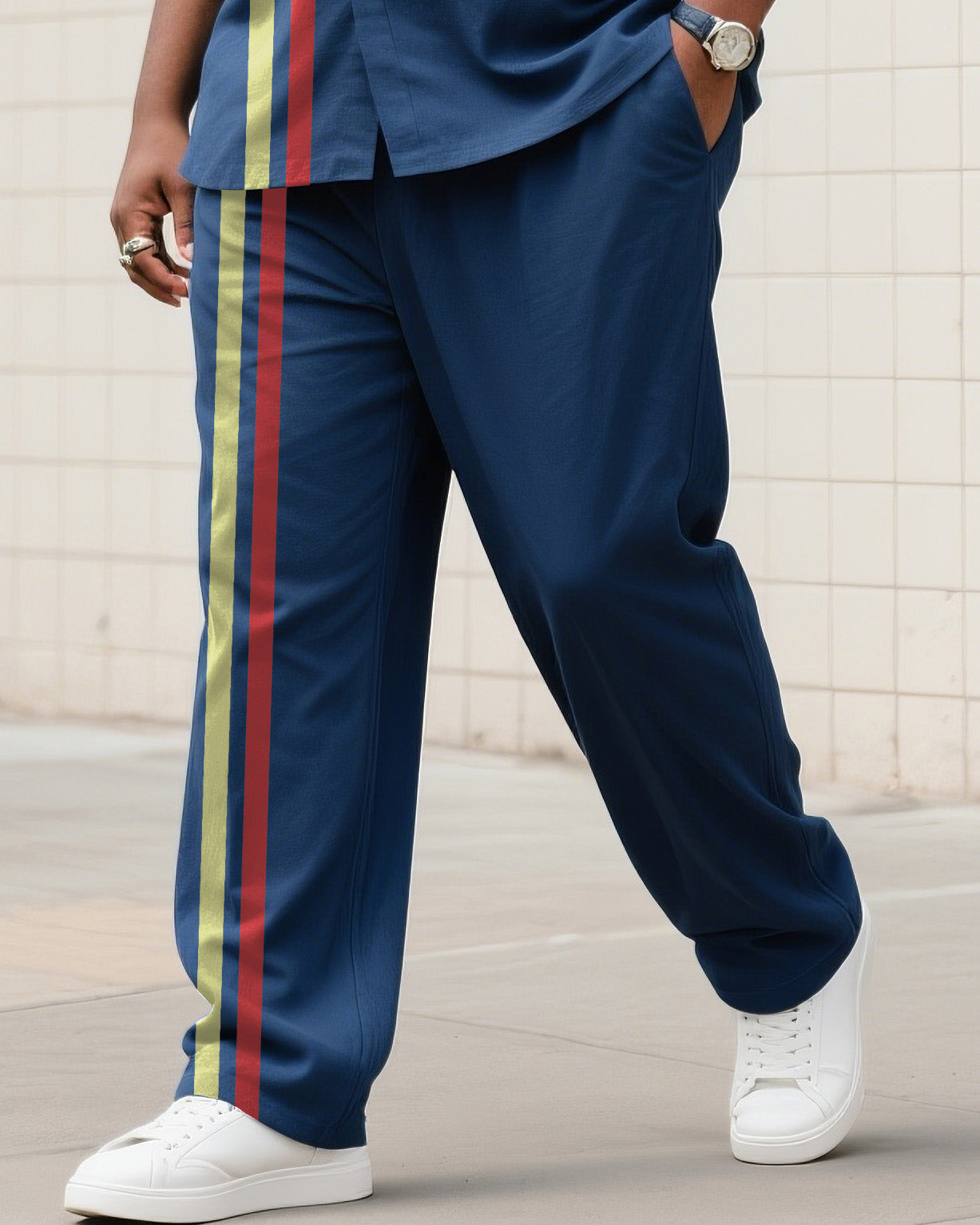 Big & Tall Blue Striped T-Shirt Pants Set for big men view 3