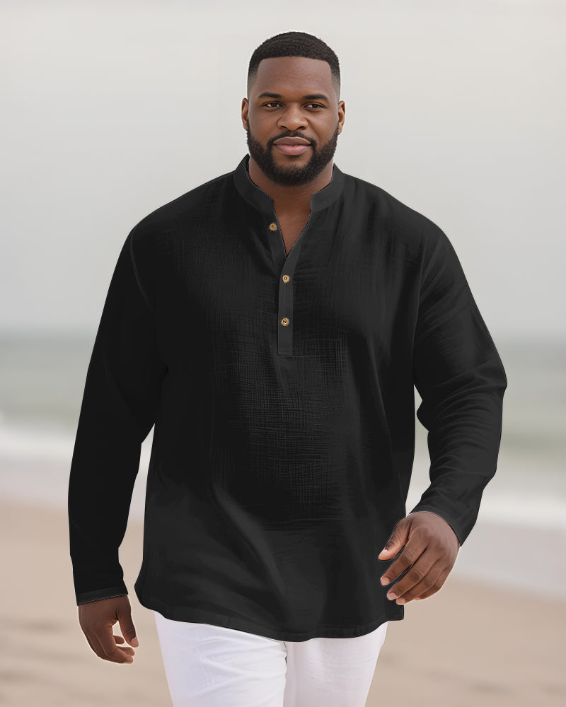 Big & Tall Solid Color Patchwork Long Sleeve Shirt for big men view 9