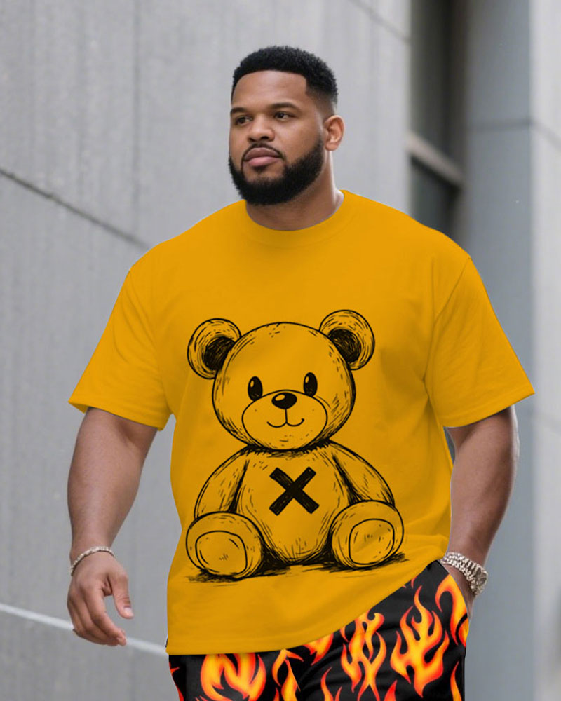 Big & Tall Yellow Graphic T-Shirt Shorts Set for big men view 2