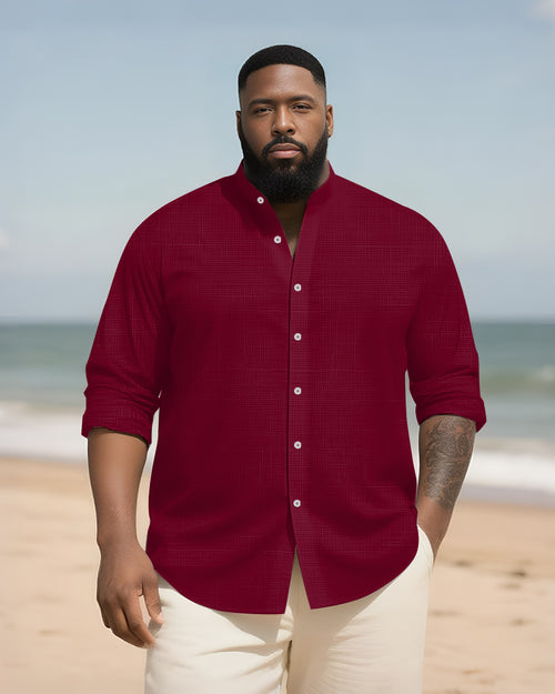 Big & Tall Solid Color Patchwork Long Sleeve Shirt for big men view 1